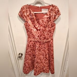 Gal Meets Glam Satin Pink Floral Elle Dress Sz 6 Retro Inspired Party Wedding